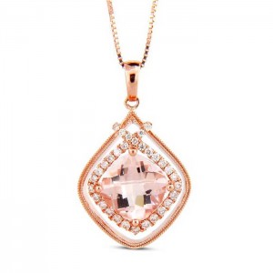 Cushion Morganite & Diamond Accent Pendant Morganite 1.74 Ctw, Diamond 0.19 Ctw.