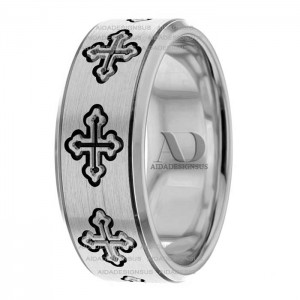 White Black Religious Wedding Band