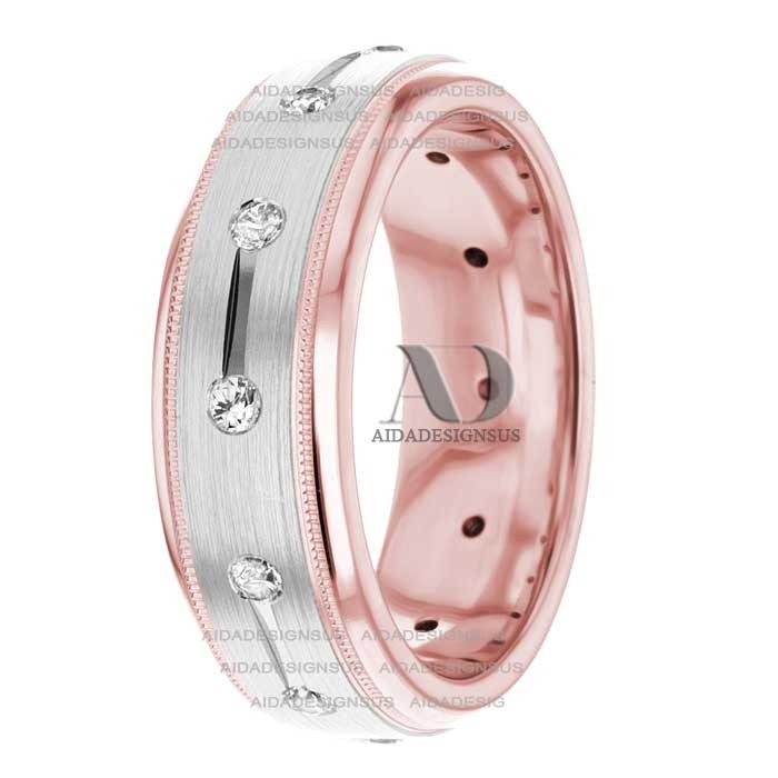 DW9AD040 Rose Gold Two Tone Diamond Wedding Band