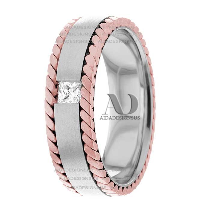 DW9AD064 Rose Gold Two Tone Diamond Wedding Band