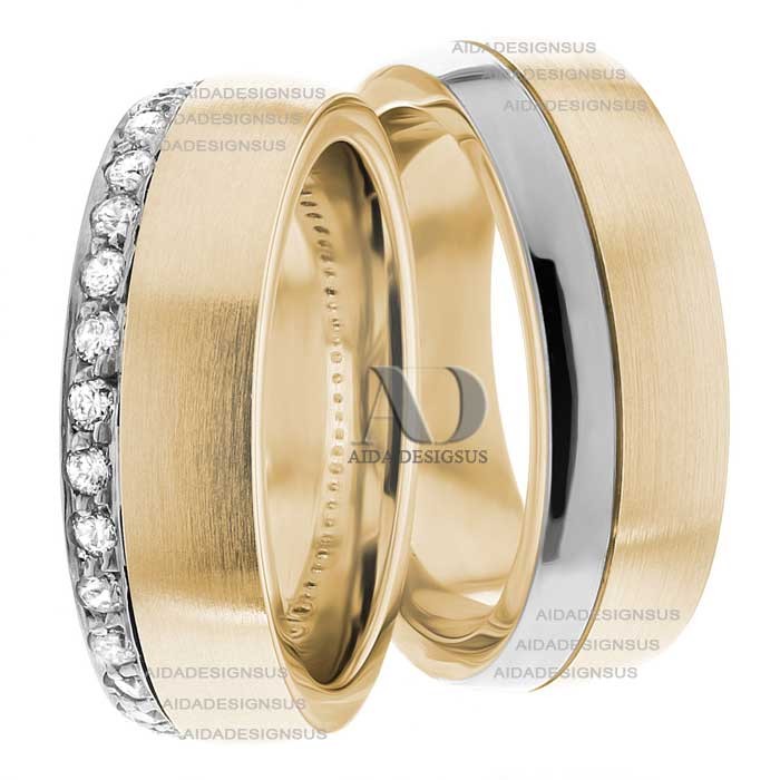 Two Tone Wedding Ring Set