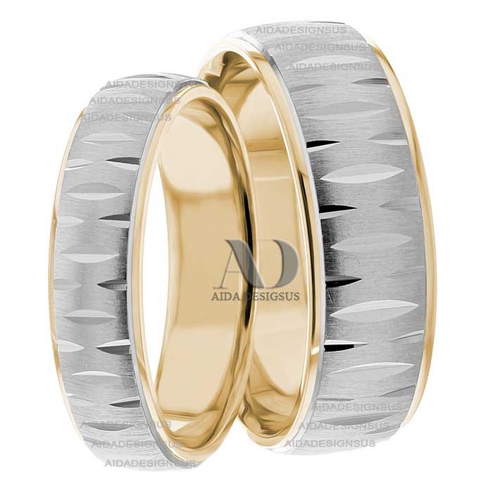 Two Tone Wedding Ring Set