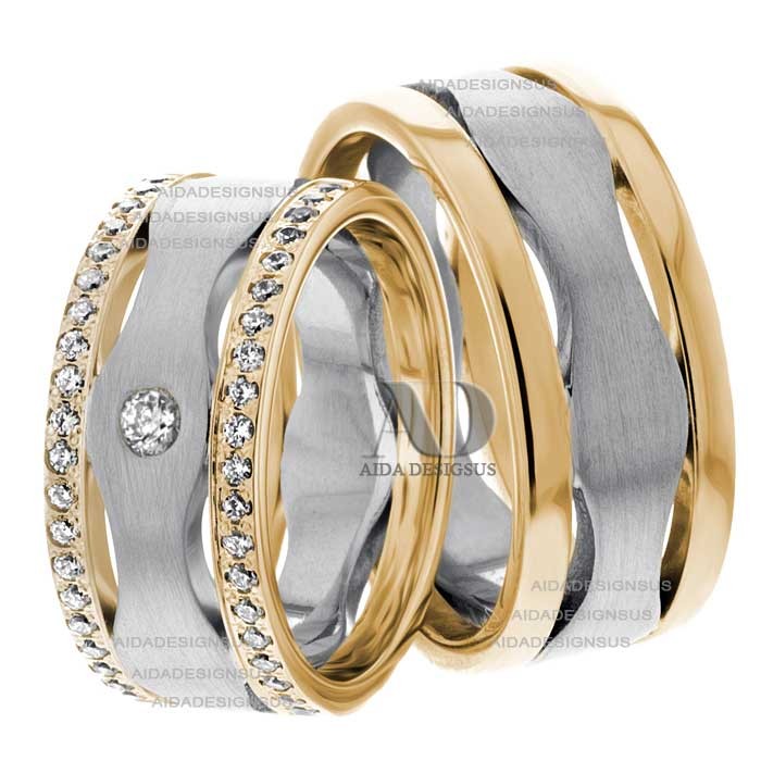 Two Tone Wedding Ring Set
