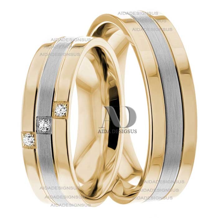 Two Tone Wedding Ring Set