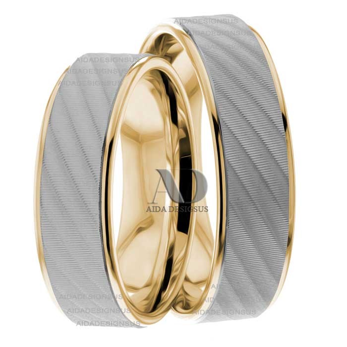 Two Tone Wedding Ring Set