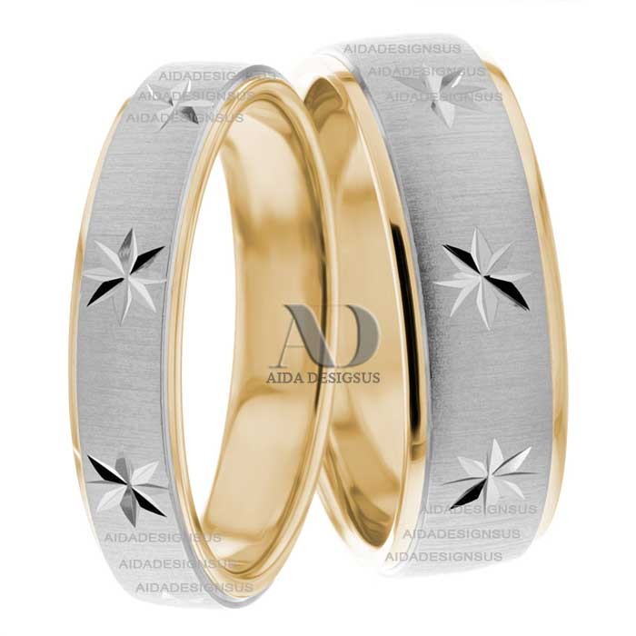 Two Tone Wedding Ring Set