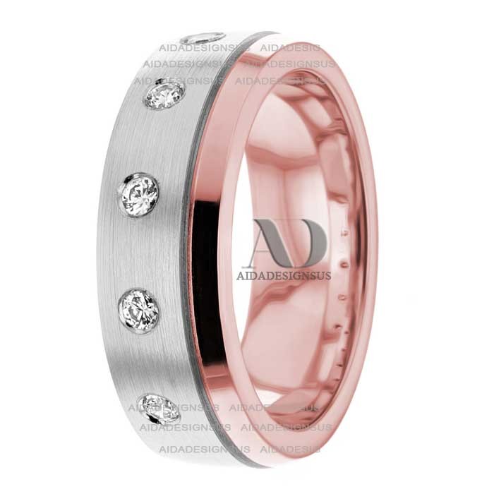 DW9AD010 Rose Gold Two Tone Diamond Wedding Band