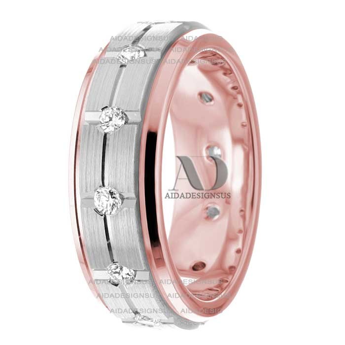 DW9AD026 Rose Gold Two Tone Diamond Wedding Band