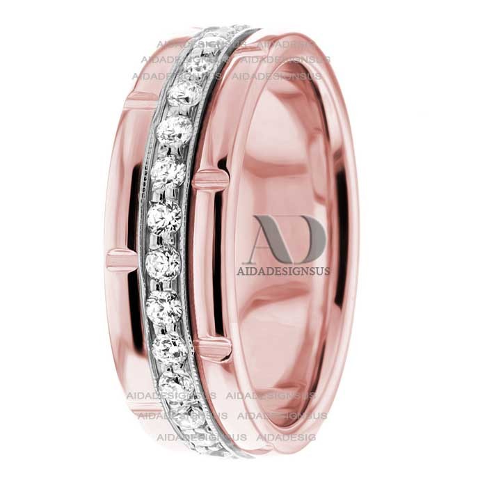 DW9AD058 Rose Gold Two Tone Diamond Wedding Band