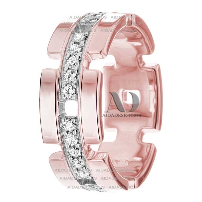 DW9AD146 Rose Gold Two Tone Diamond Wedding Band