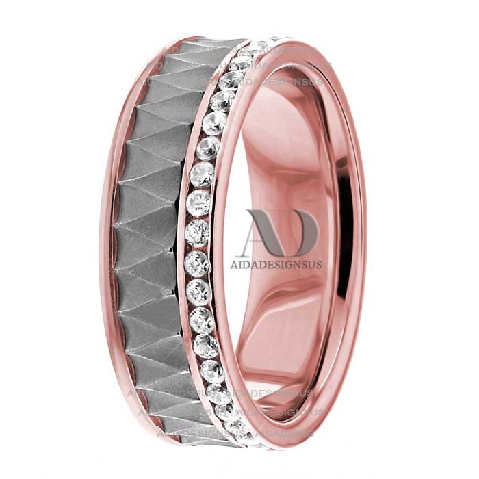 DW9AD158 Rose Gold Two Tone Diamond Wedding Band