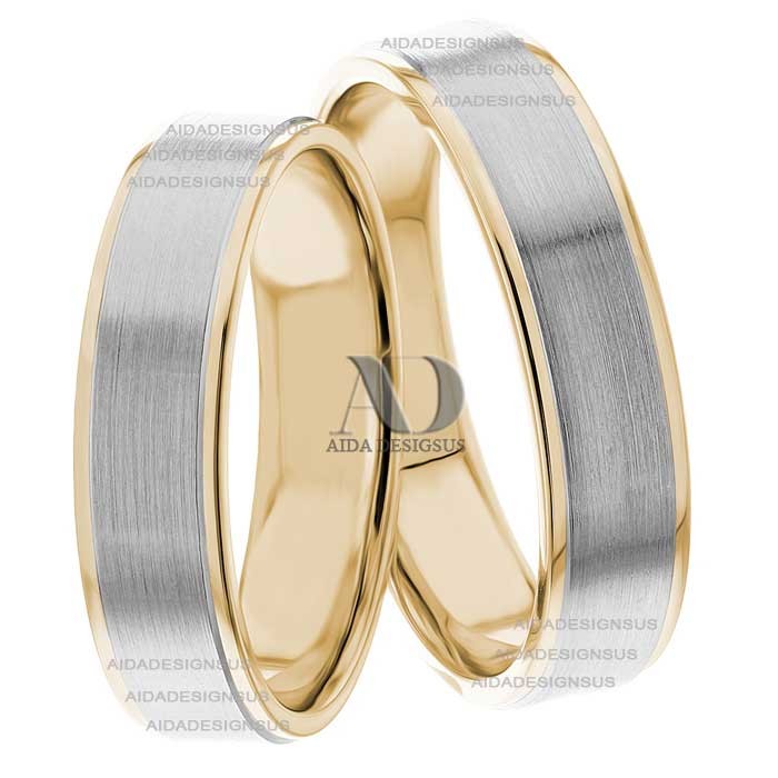 Two Tone Wedding Ring Set