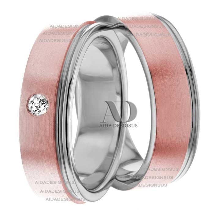 Multi Tone Wedding Band Set