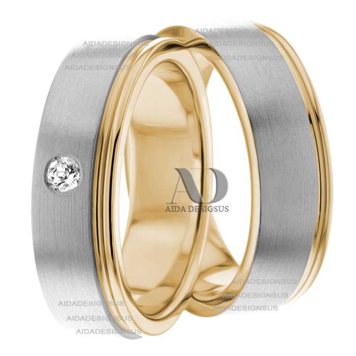 Two Tone Wedding Ring Set