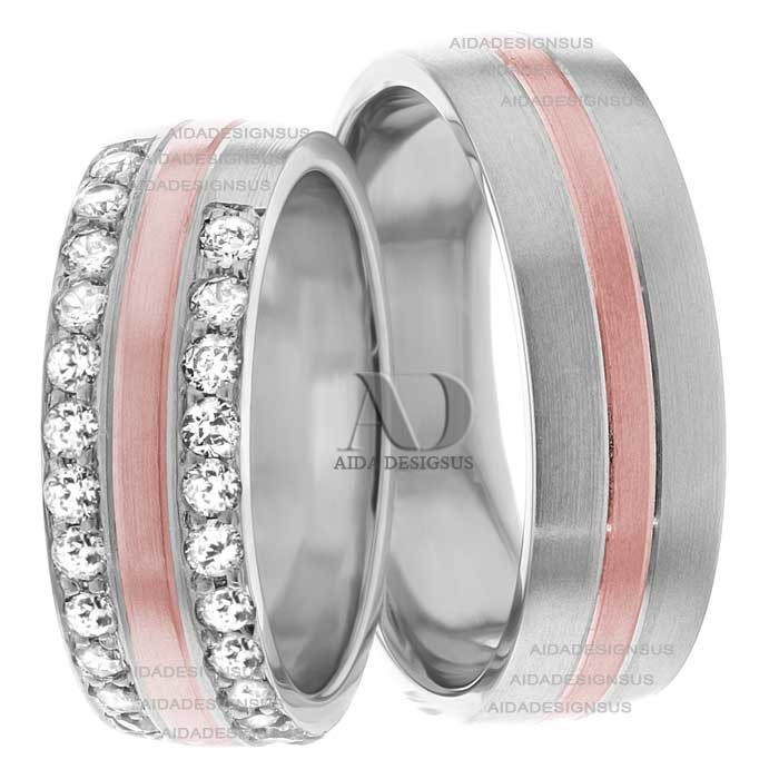 Multi Tone Wedding Band Set