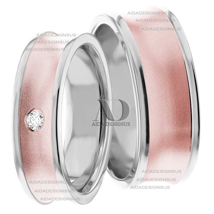 Multi Tone Wedding Band Set