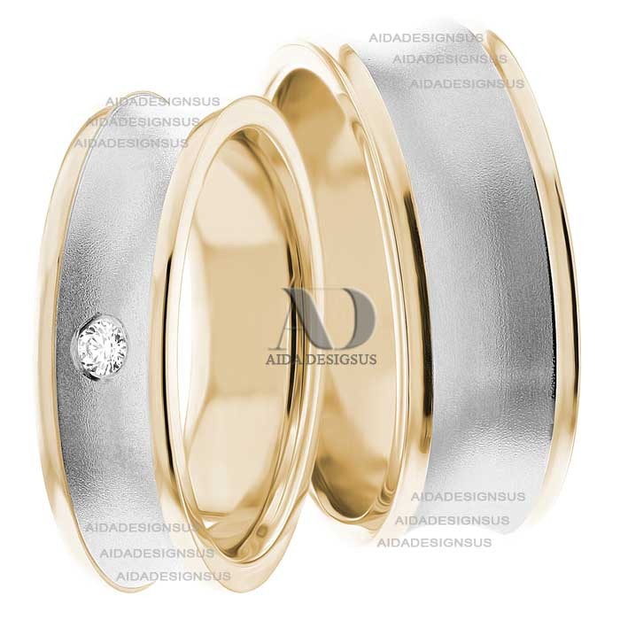 Two Tone Wedding Ring Set