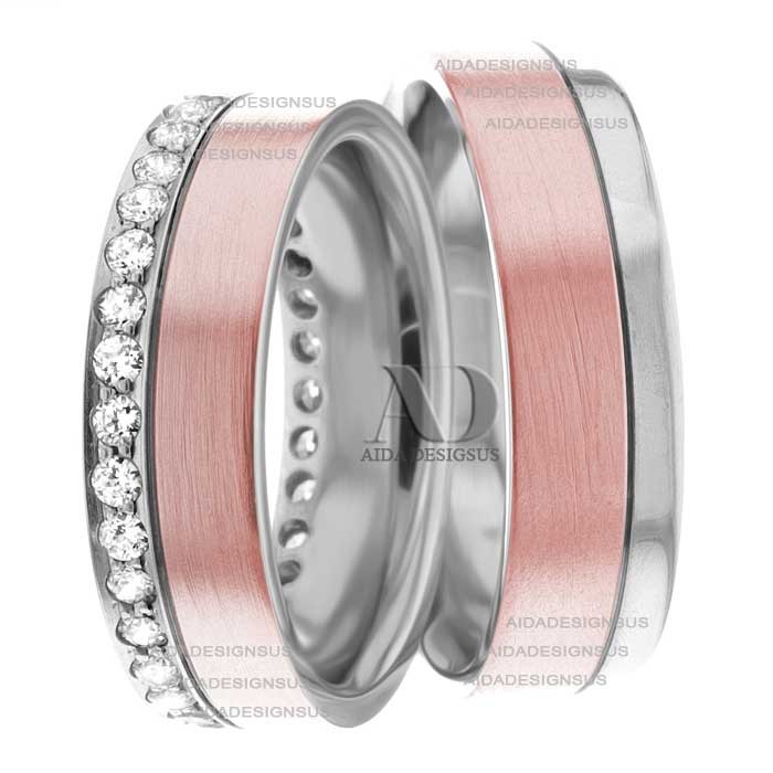 Multi Tone Wedding Band Set