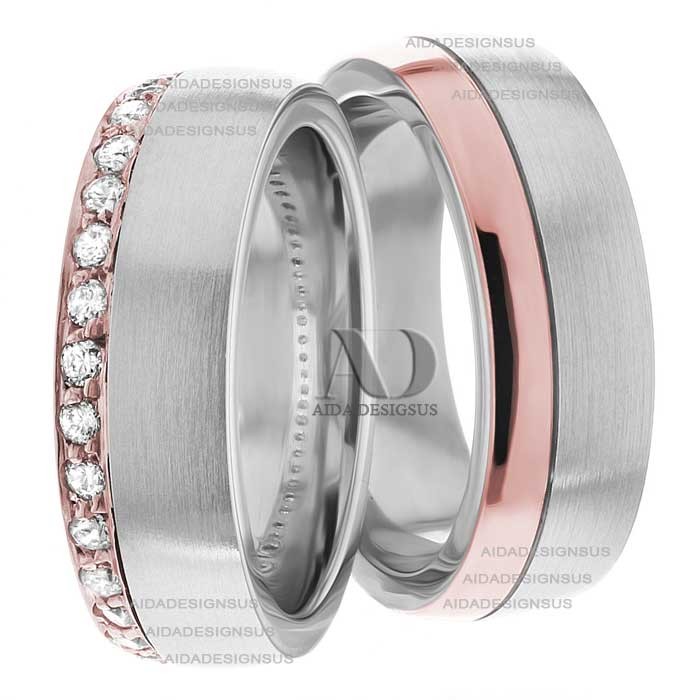 Multi Tone Wedding Band Set