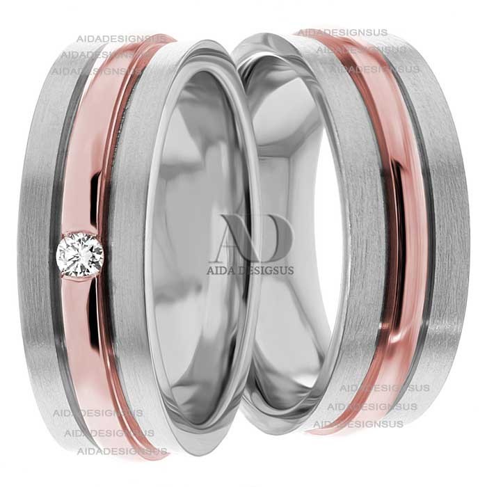 Multi Tone Wedding Band Set