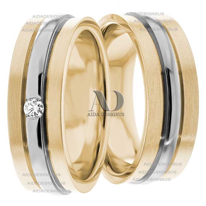 Two Tone Wedding Ring Set