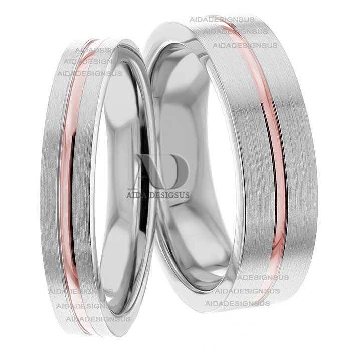 Multi Tone Wedding Band Set