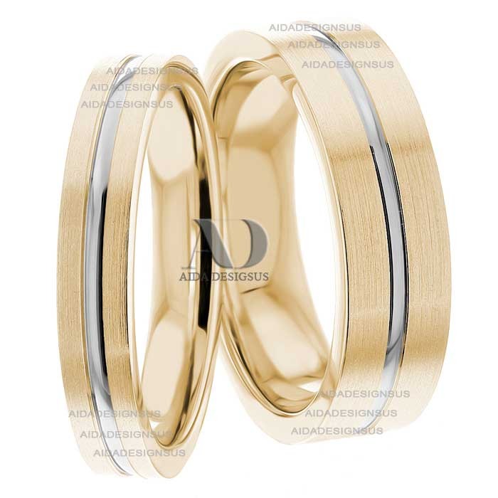 Two Tone Wedding Ring Set