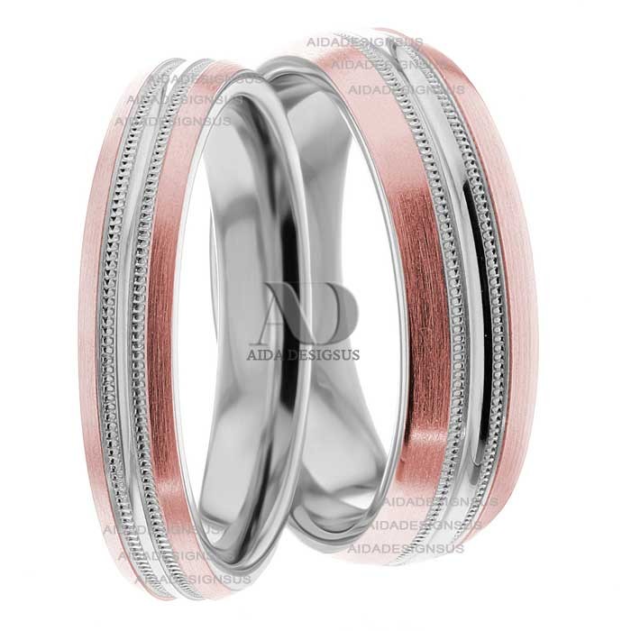 Multi Tone Wedding Band Set