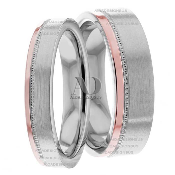 Multi Tone Wedding Band Set