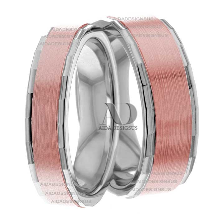 Multi Tone Wedding Band Set