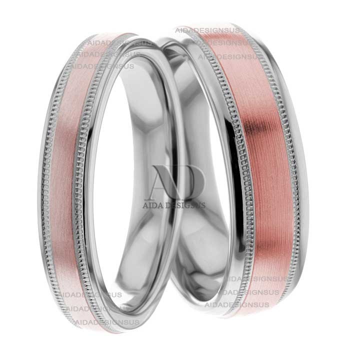 Multi Tone Wedding Band Set