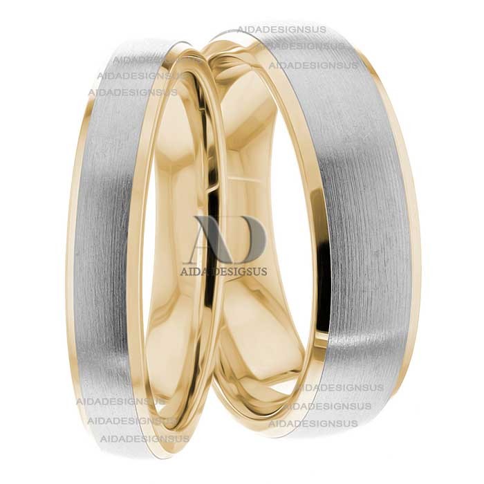Two Tone Wedding Ring Set