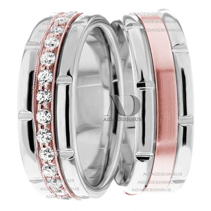 Multi Tone Wedding Band Set