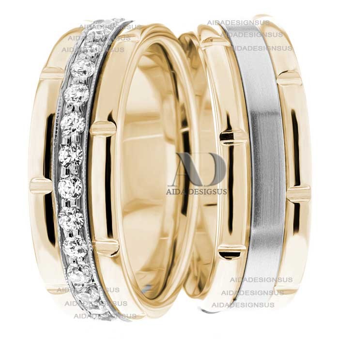 Two Tone Wedding Ring Set