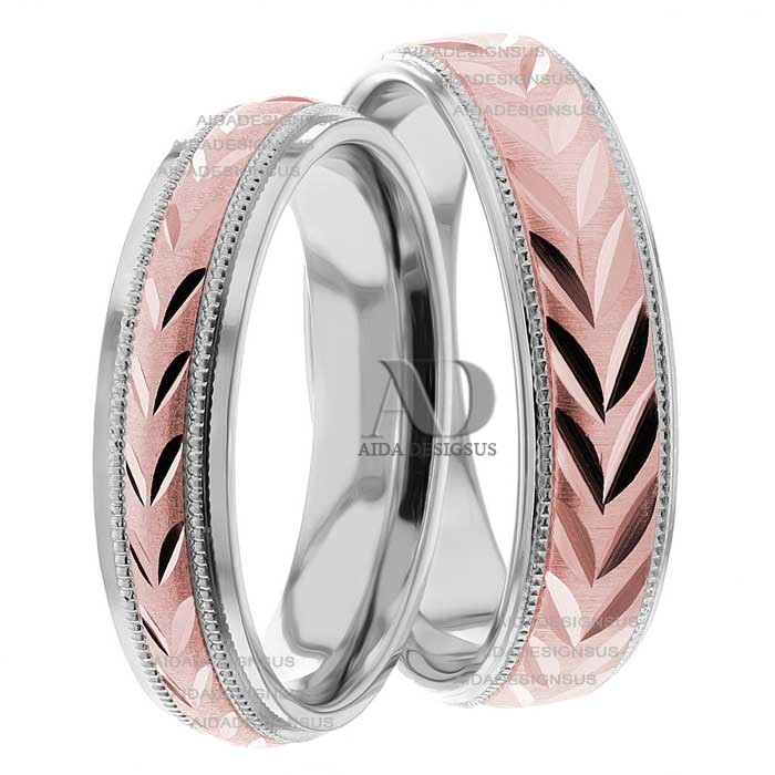 Multi Tone Wedding Band Set