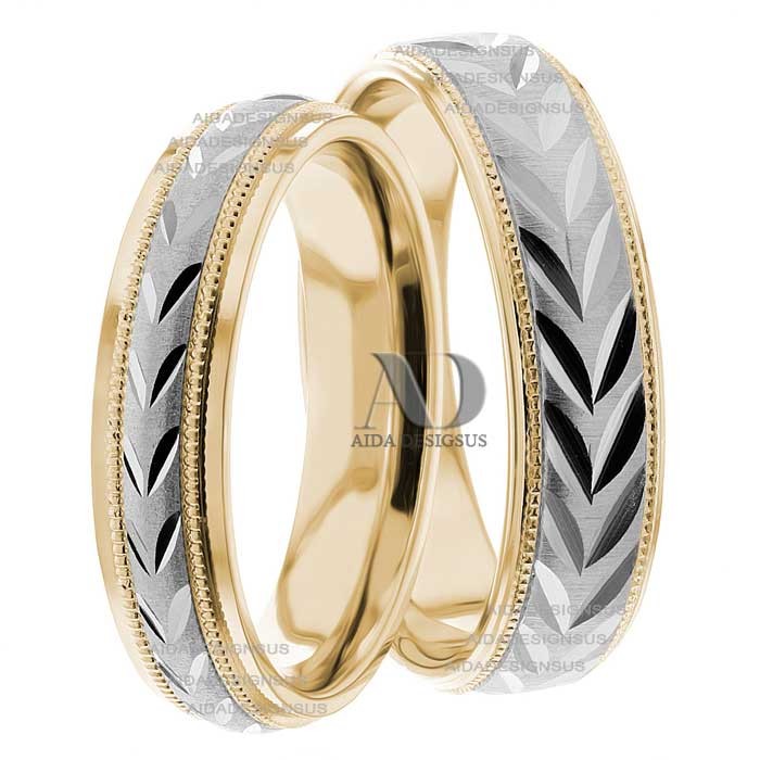 Two Tone Wedding Ring Set