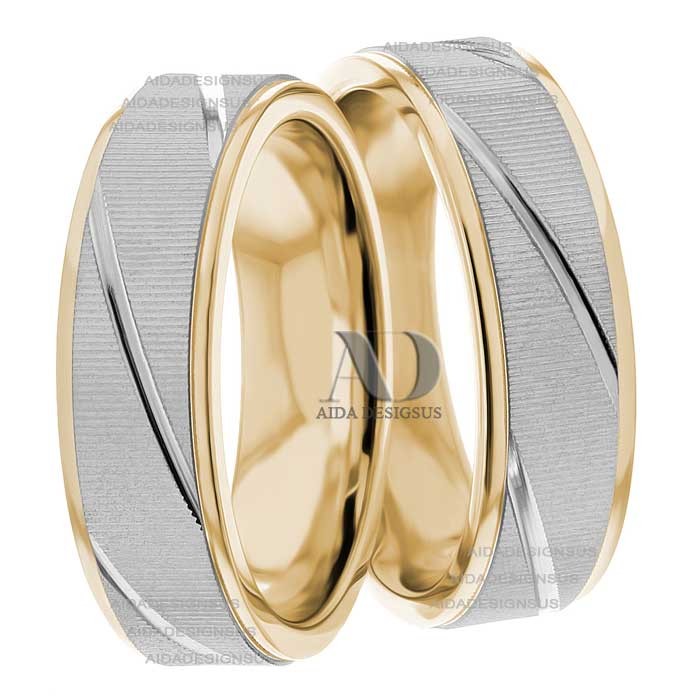 Two Tone Wedding Ring Set