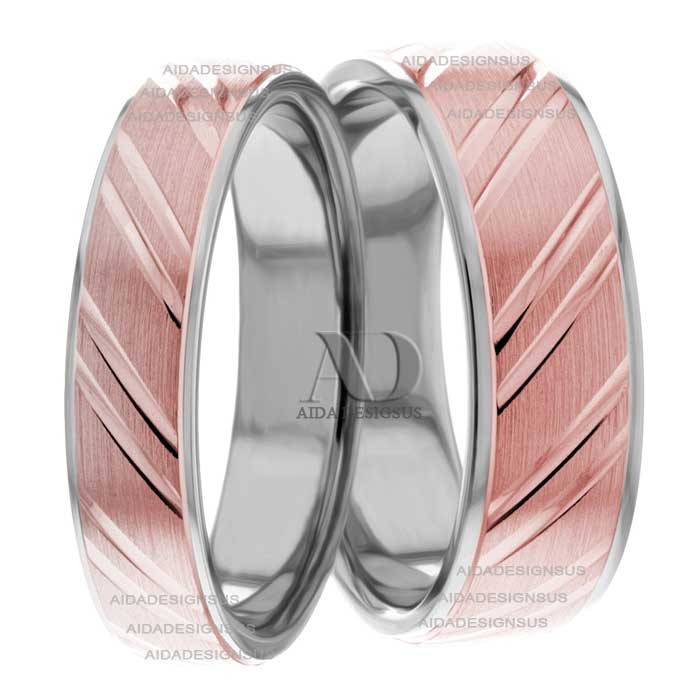 Multi Tone Wedding Band Set
