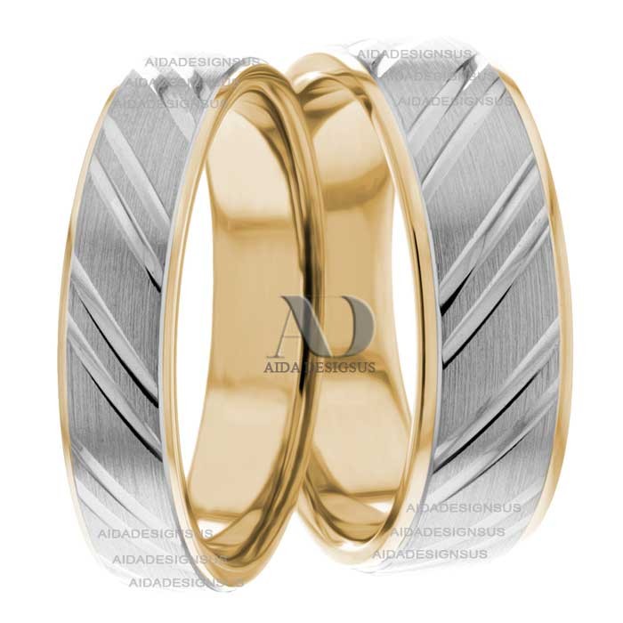 Two Tone Wedding Ring Set