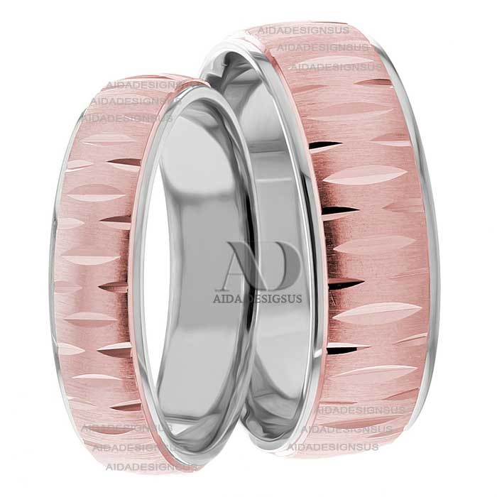 Multi Tone Wedding Band Set