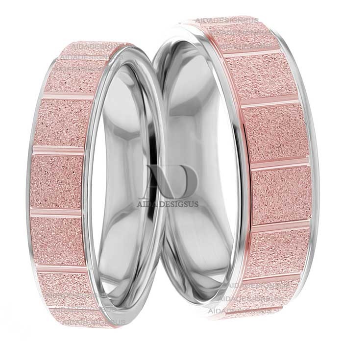 Multi Tone Wedding Band Set