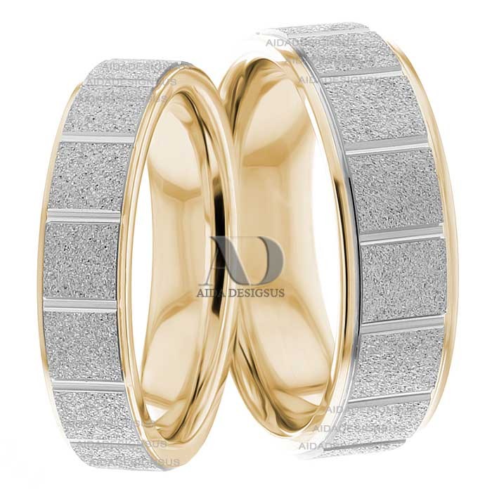Two Tone Wedding Ring Set