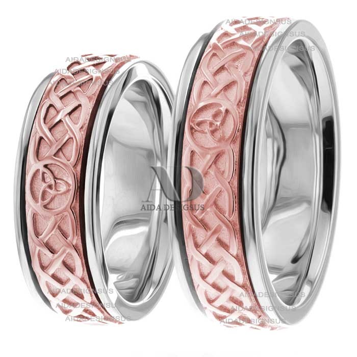Multi Tone Wedding Band Set