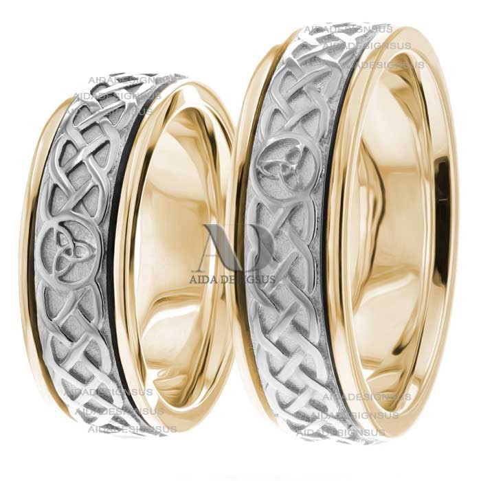Two Tone Wedding Ring Set