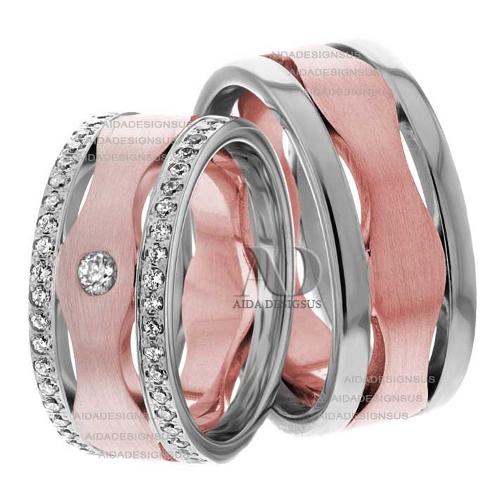 Multi Tone Wedding Band Set