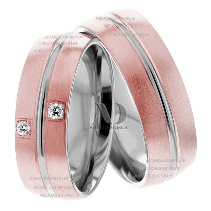 Multi Tone Wedding Band Set