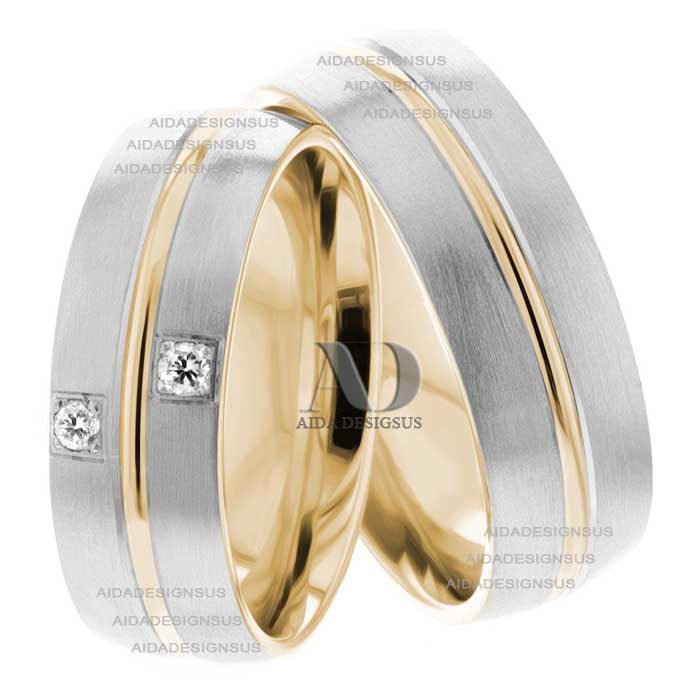 Two Tone Wedding Ring Set