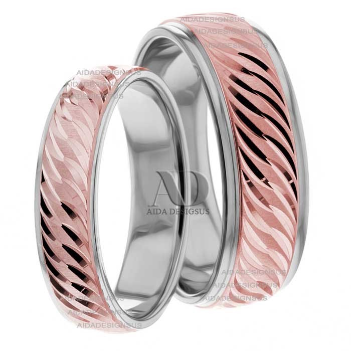 Multi Tone Wedding Band Set