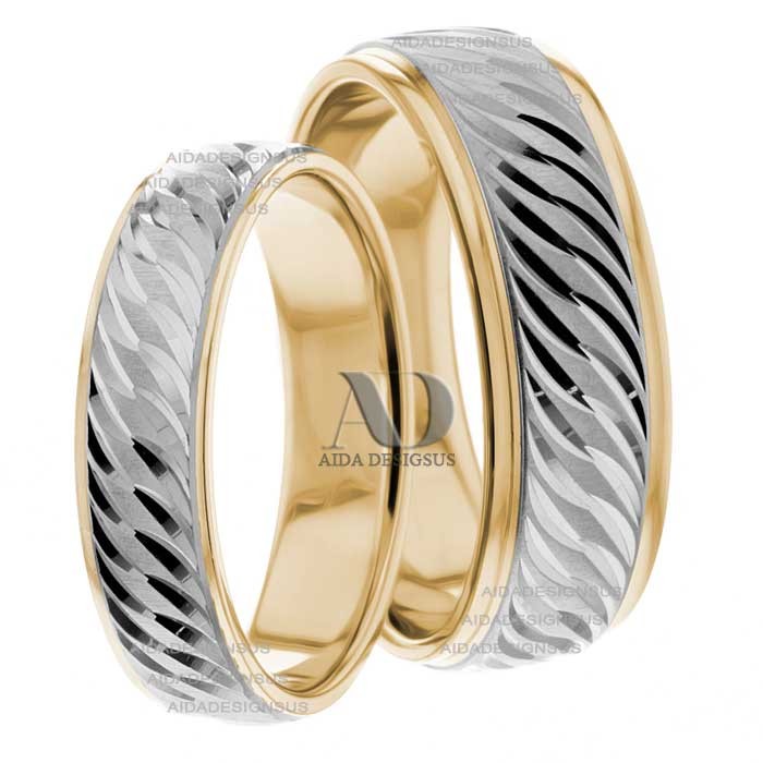 Two Tone Wedding Ring Set