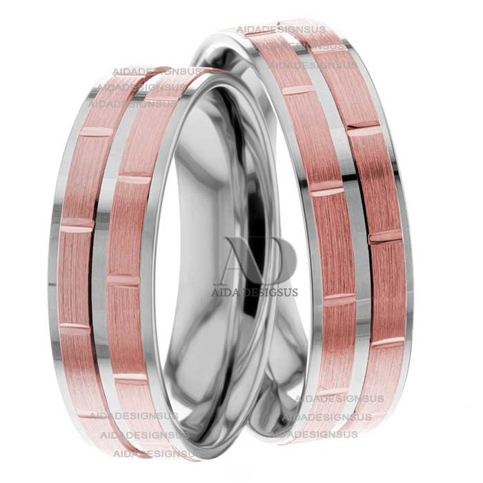 Multi Tone Wedding Band Set
